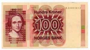 100 kroner 1977 HJ erstatning ex. Skilling 10.10.15