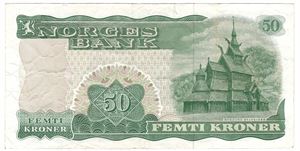 50 kroner 1974 Z.5063180 5-million erstatningsseddel. RRR-seddel. Kv.1-