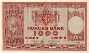 1000 kroner 1955 A.1087821. Kv.1/1+