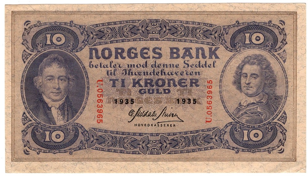 10 kroner 1935 U.05633965. Kv.01