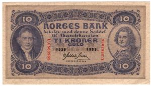 10 kroner 1935 U.05633965. Kv.01