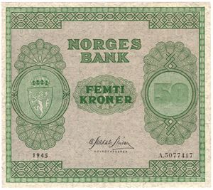 50 kroner 1945 A.5077417. Kv.01