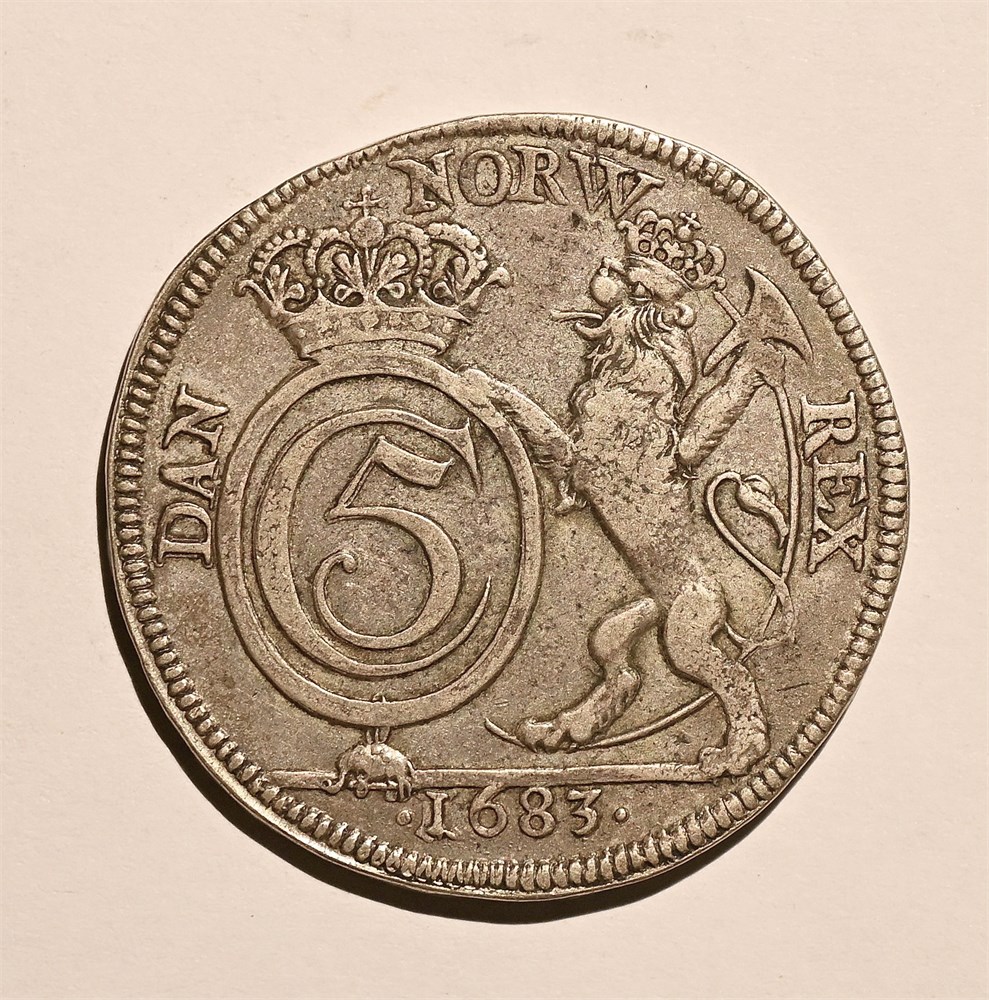 Norge 4 mark 1683 Danebrog kv. 1+