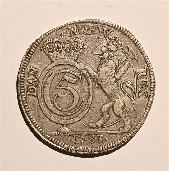 Norge 4 mark 1683 Danebrog kv. 1+