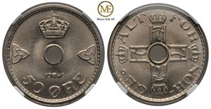 50 øre 1946 Haakon VII. MS67. Praktstriper