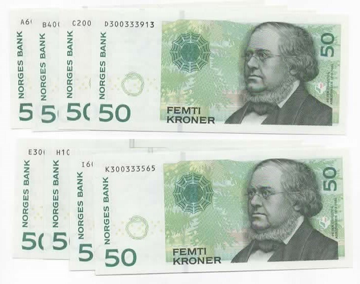 Norge 50 kroner 2008 A,B,C,D,E,H,I,K kv. 0