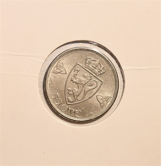 Norge 50 øre 1920 uten hull kv. 01