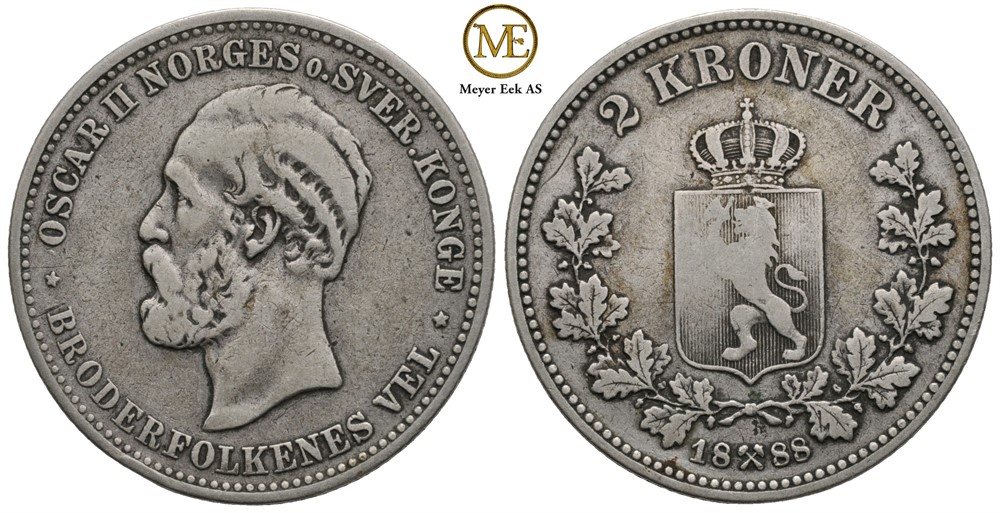 2 kroner 1888 Oscar II. Kv.1