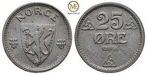 25 øre 1945 zink. Haakon VII. Kv.0