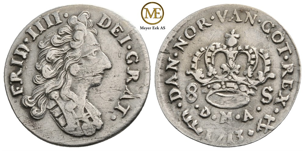 8 skilling 1713 Frederik IV. Kv.1+