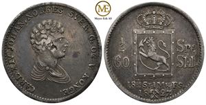 1/2 speciedaler 1827 Carl XIV Johan. Kv.1+