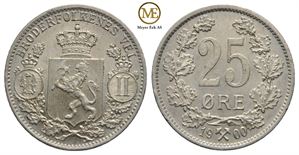 25 øre 1900 Oscar II. Kv.0