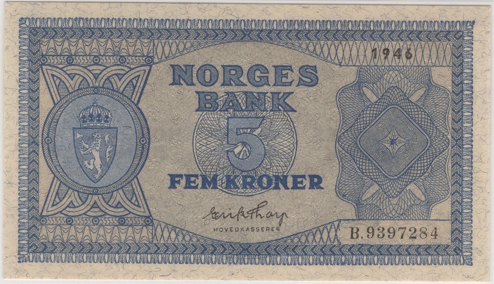 5 kroner 1946 B.9397284. 66 EPQ. Kv.0