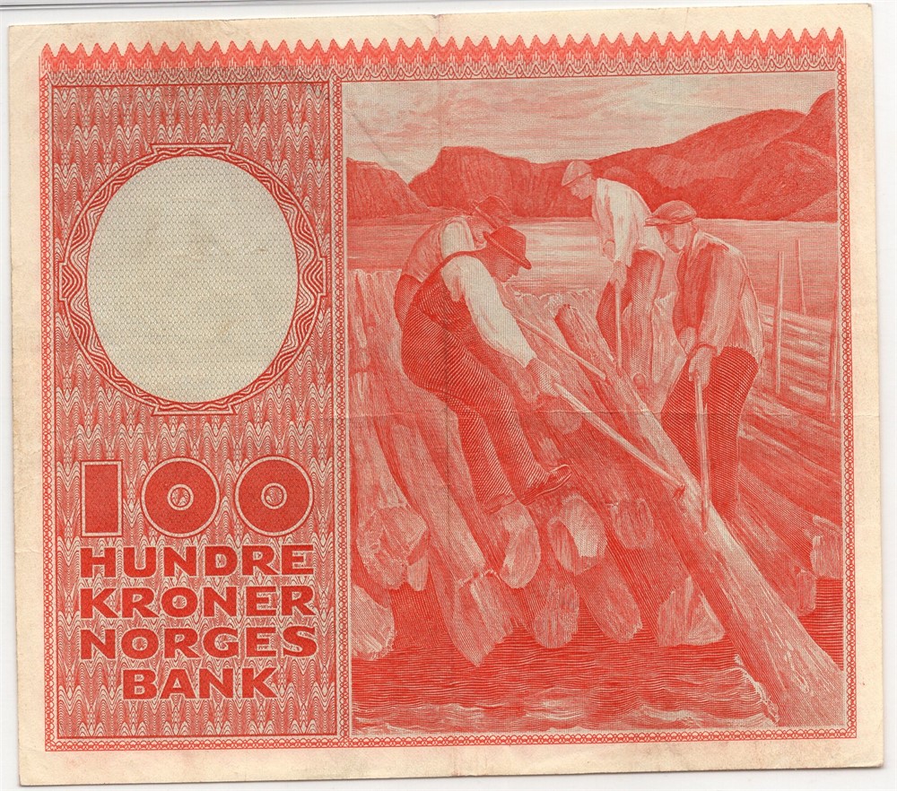 100 kroner 1956 Z.0230608. Erstatningsseddel. R-seddel. Kv.1/1+