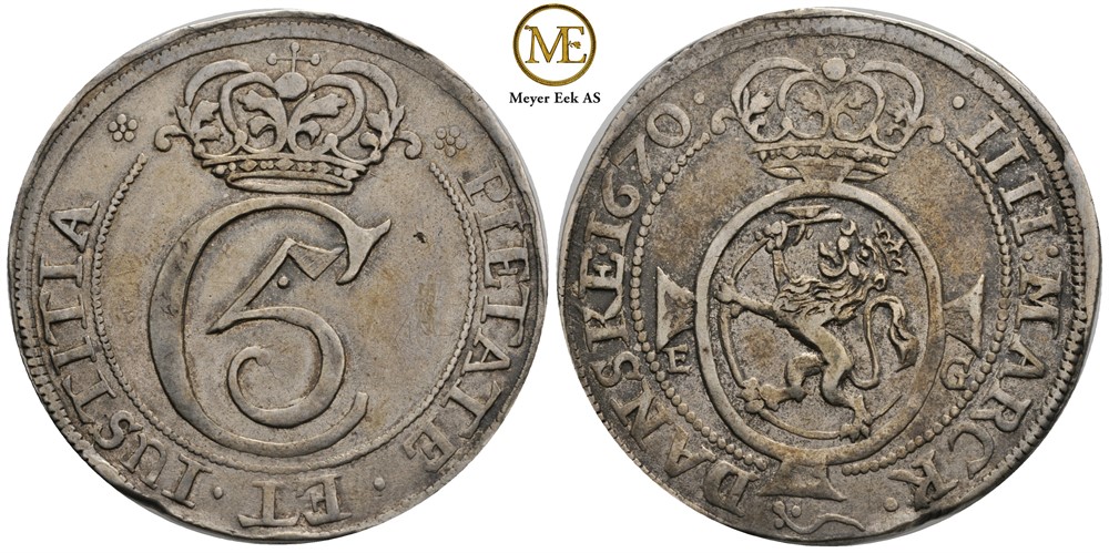 4 mark 1670 EG. Christian V. Mysterikrone. Ex. OMG.14. Lot. 397. RR. Kv.1+
