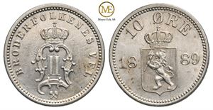 10 øre 1889 Oscar II. Kv.0