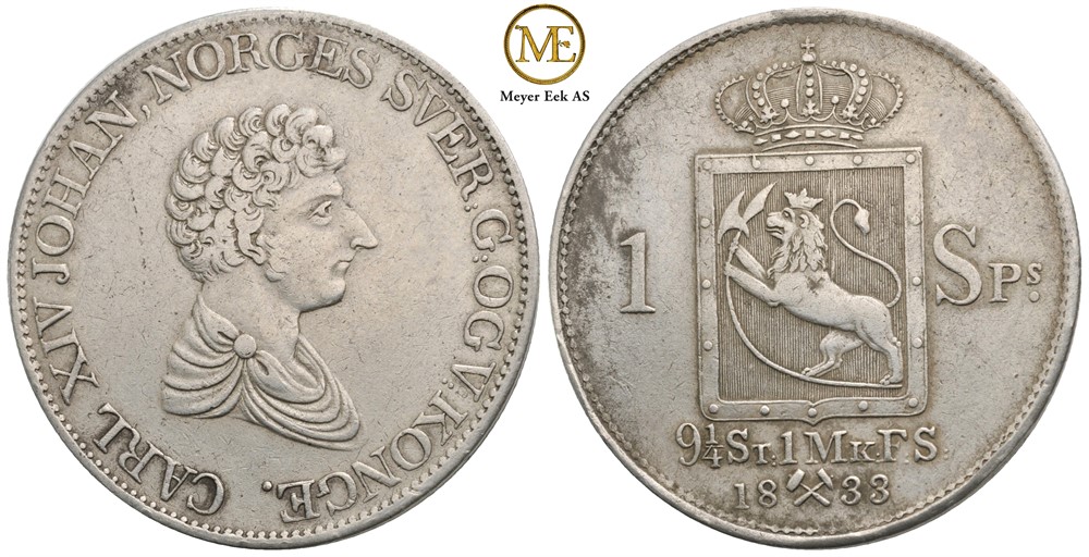 Speciedaler 1833 Carl XIV Johan. Kv.1/1+