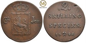 2 skilling 1825 Carl XIV Johan. Kv.1+/01