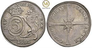 4 mark 1683 Christian V. Dannebrog. Kv.1+/01
