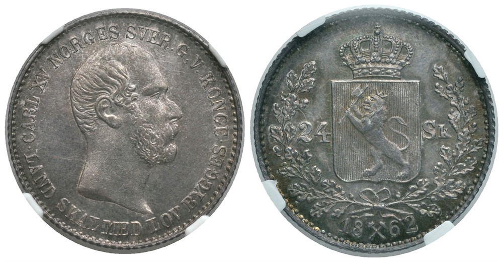 24 skilling 1862 Carl XV. MS 65. Kv.0