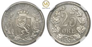 25 øre 1898 Oscar II. MS65. Kv.0