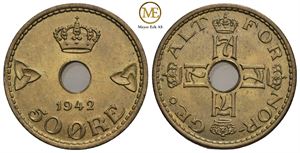 50 øre 1942 london utg. Haakon VII. Kv.0/01