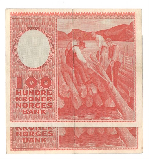 Norge 100 kroner 1956 E og 1958 F kv. 1 og 1+