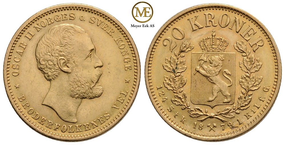 20 kroner 1879 Oscar II. Kv.0/01