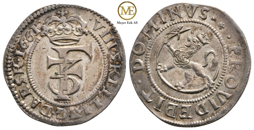 8 skilling 1661 Frederik III. Kv.0
