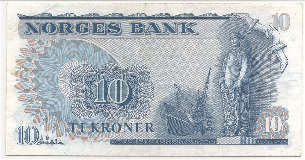 10 kroner 1972 QN. Erstatningsseddel. Gradert til 30 very fine hos PMG. Kv.1/1+