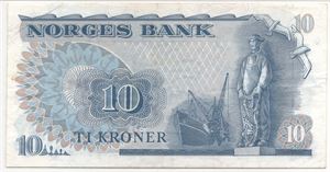 10 kroner 1972 QN. Erstatningsseddel. Gradert til 30 very fine hos PMG. Kv.1/1+