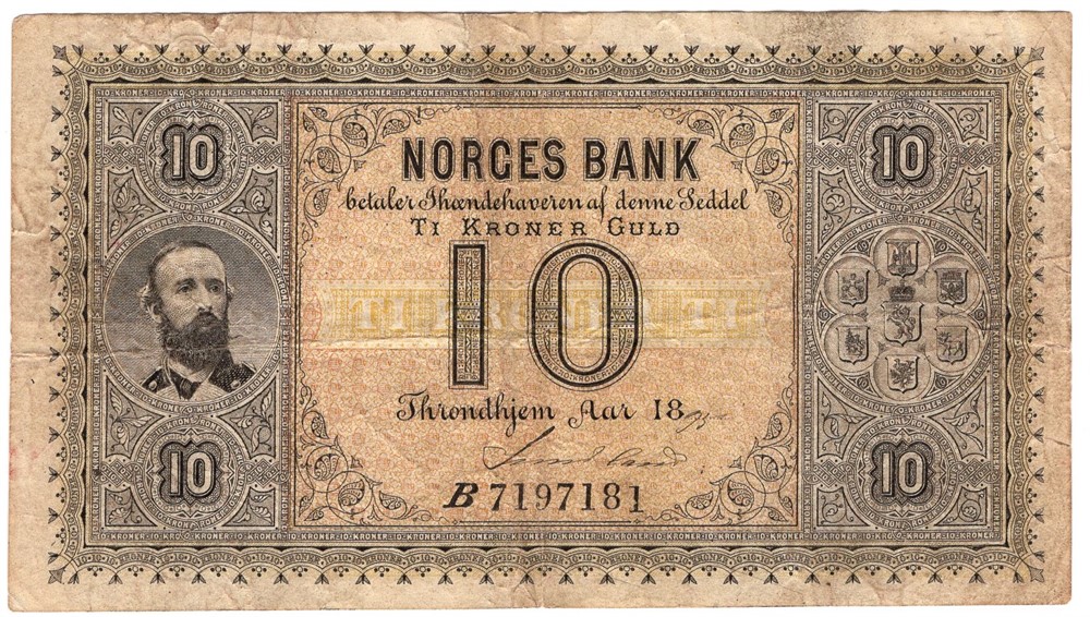 10 kroner 1895 Oscar II. RRR-seddel. Kv.1/1-