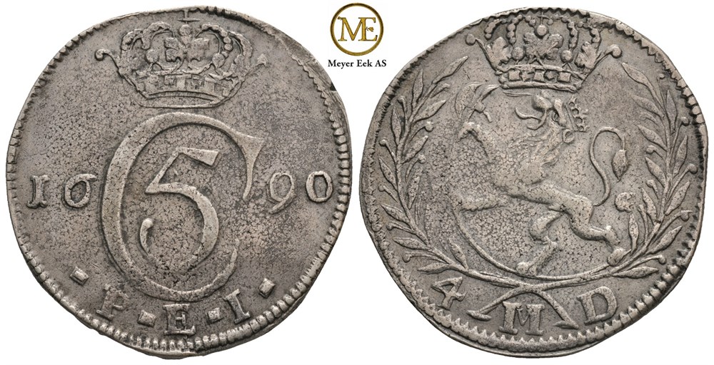4 mark 1690 Christian V. Kv.1+