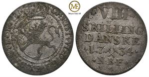 8 skilling 1734 Christian VI. Kv.1+