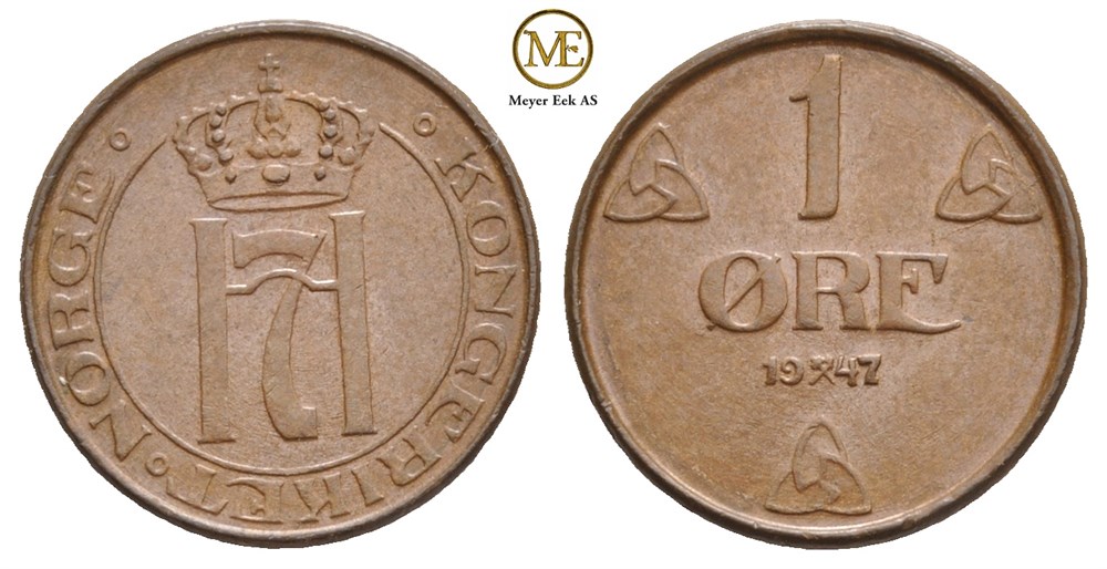 1 øre 1947 Haakon VII. Kv.0