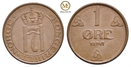 1 øre 1947 Haakon VII. Kv.0