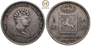 1/2 speciedaler 1832 Carl XIV Johan. Kv.1+