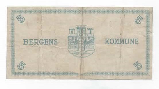 Bergen kommune 5 kroner 1940 kv. 1-