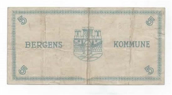 Bergen kommune 5 kroner 1940 kv. 1-