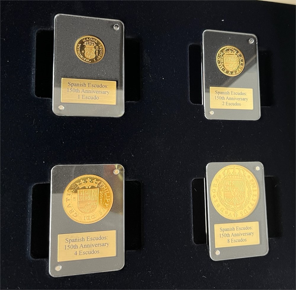 150 års jubileum sett med spansk Escudo (999 rent gull) Proof