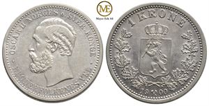 1 krone 1900 Oscar II. Flott på revers. Kv.0/01