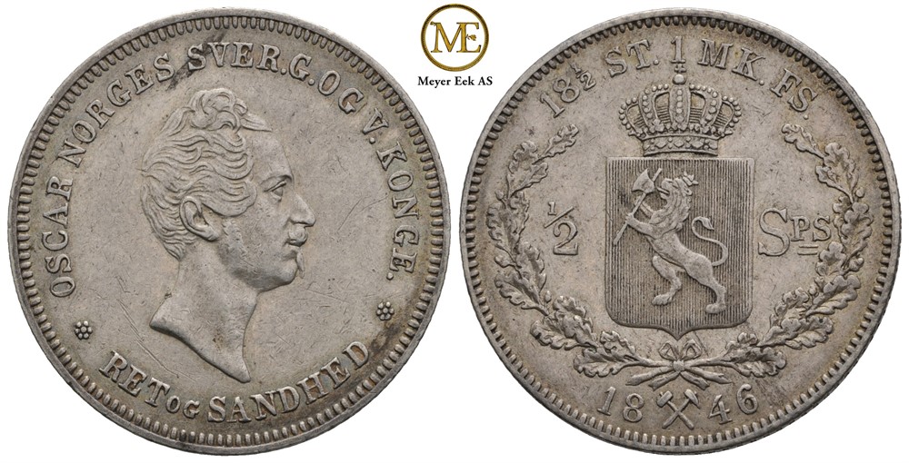 1/2 speciedaler 1846 Oscar I. Kv.1+