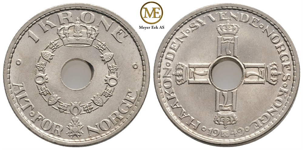 1 krone 1949 Haakon VII. Kv.0
