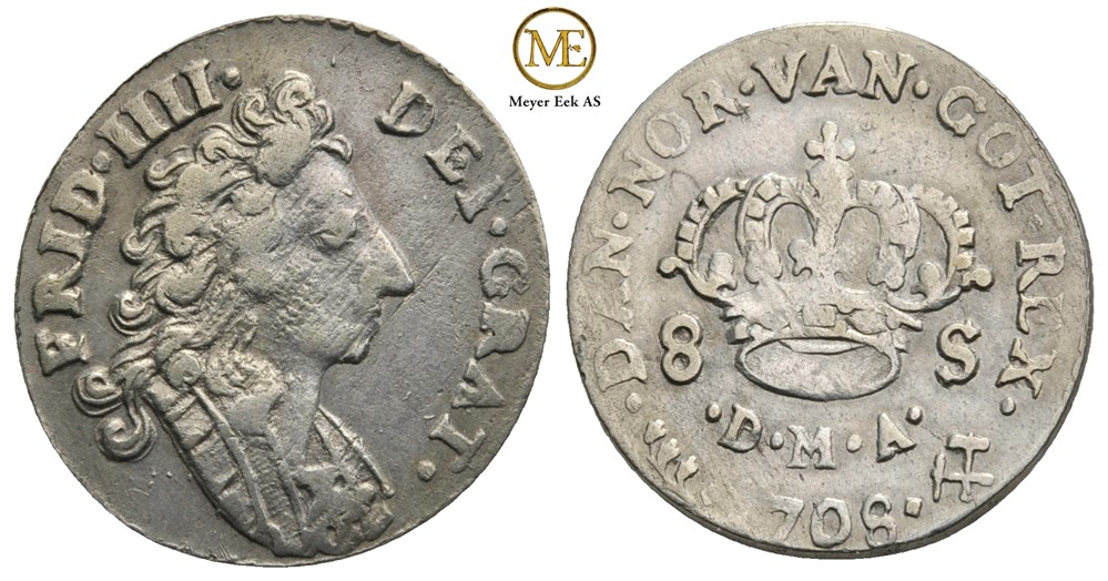 8 skilling 1708 Frederik IV. Kv.1+