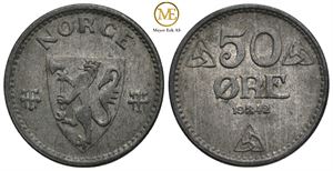 50 øre 1942 zink. Haakon VII. Kv.0