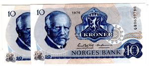 10 kroner 1976 QR og QU erstatning Kv.0/01 og 0