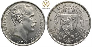 1 krone 1908 p/p. Haakon VII. Praktfull mynt. Kv.0