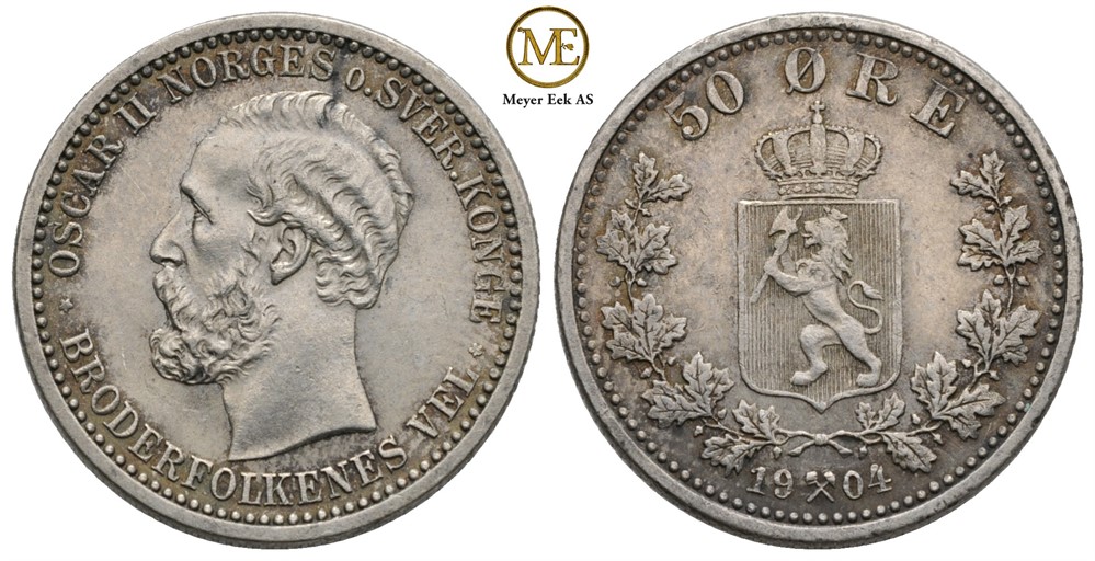 50 øre 1904 Oscar II. Kv.1+/01
