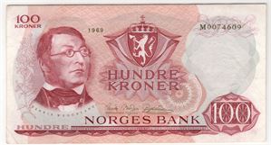 100 kroner 1969 M. Lavt opplag. Kv.1+