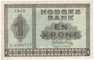 1 krone 1943 E.4268757. Kv.01